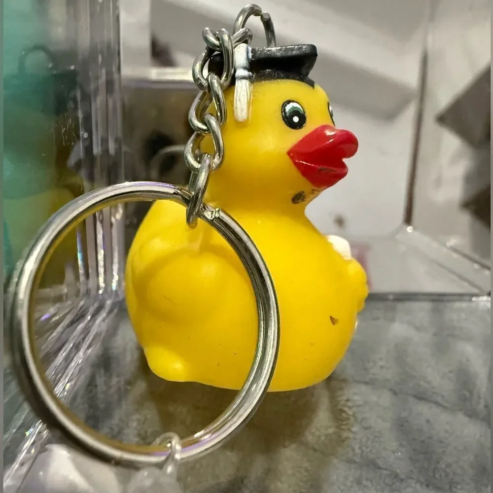 Graduation Duck Keychain Yellow Rubber with Cap & Diploma – Cute Gift Idea
